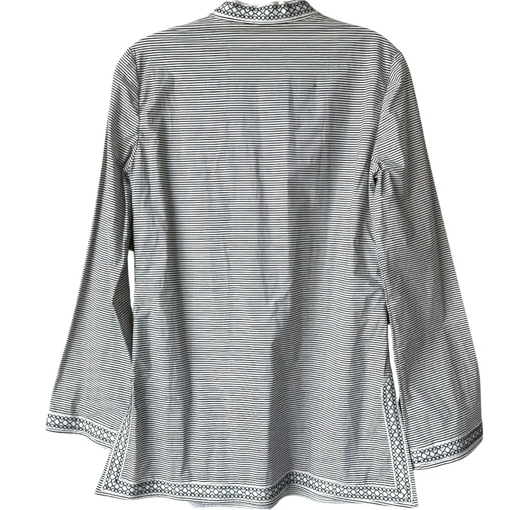 TORY BURCH Skinny Stripe Tunic Top Navy White Embroidered Size 4‎ NWT